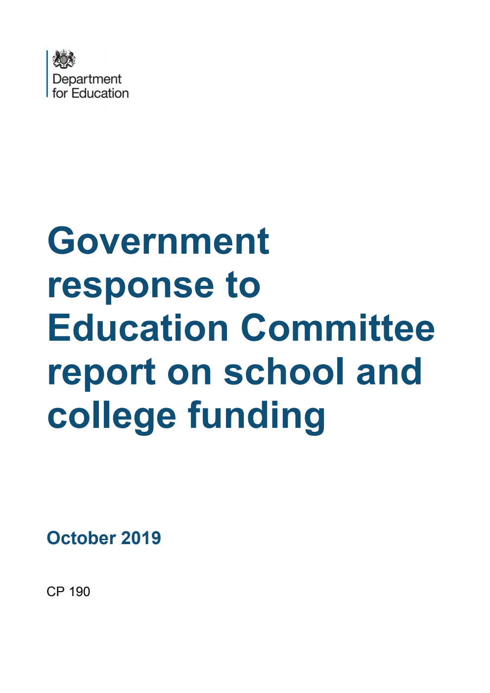Government response to Education Committee report on school and college funding
