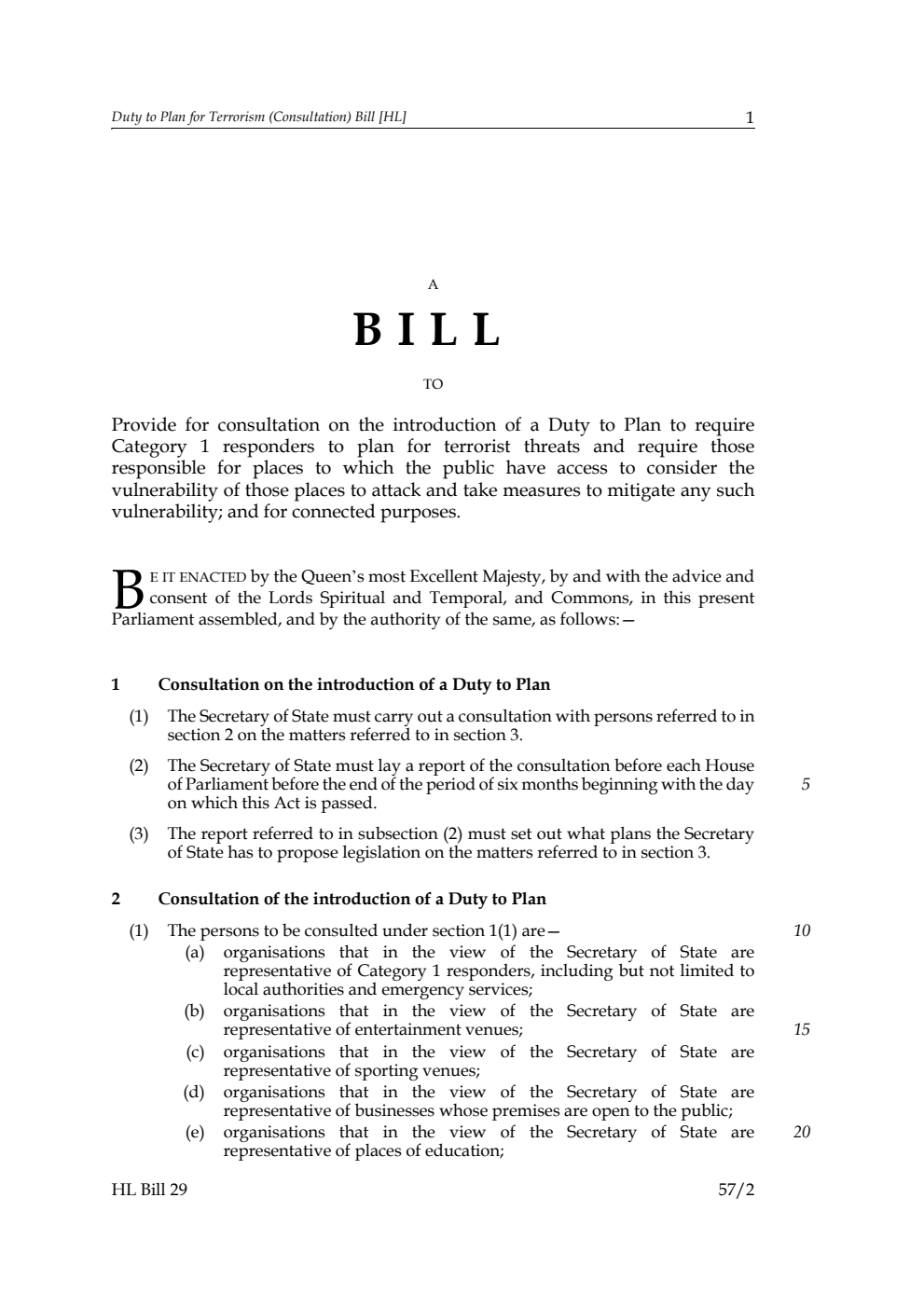 Duty to Plan for Terrorism (Consultation) Bill