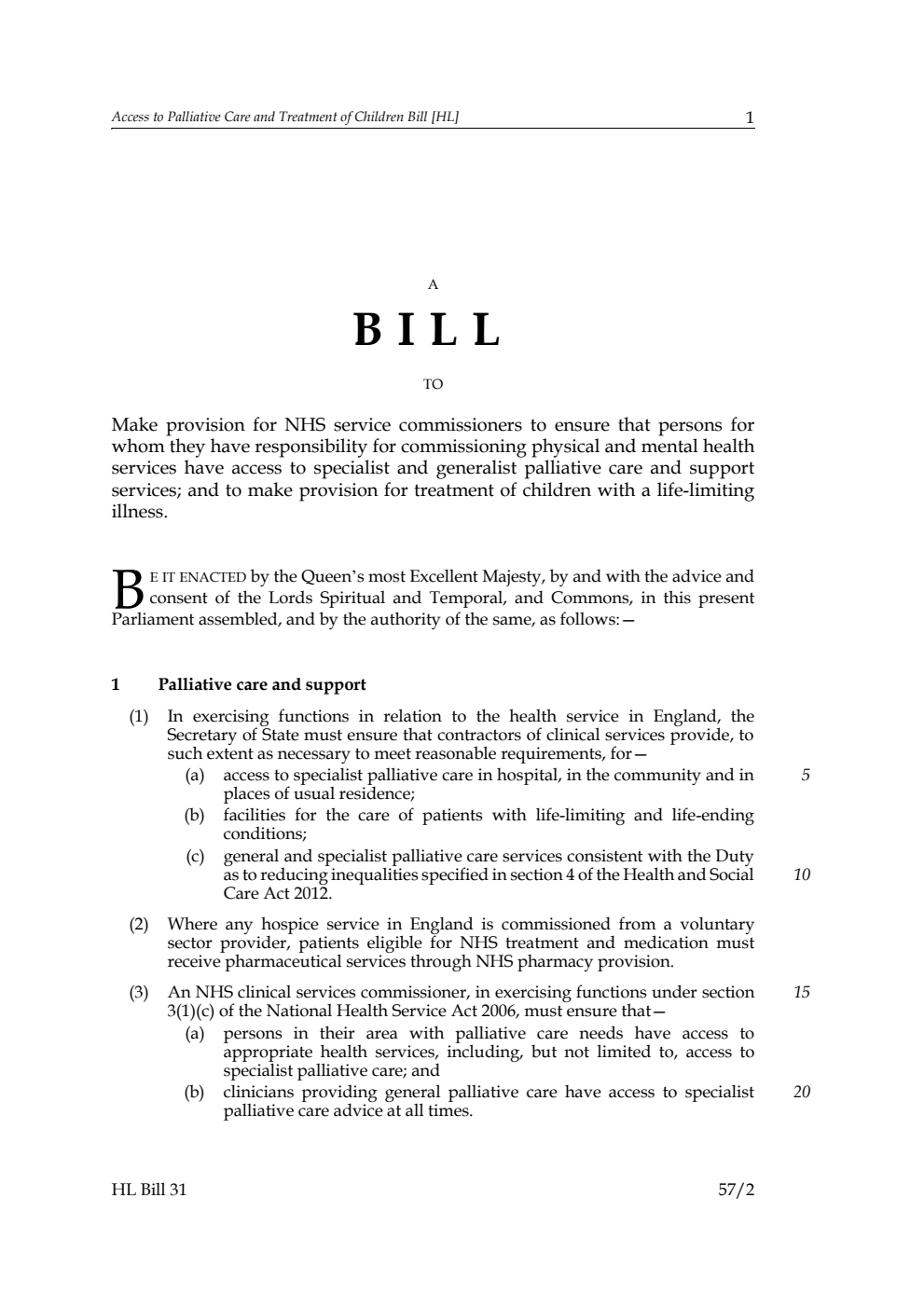 Access to Palliative Care and Treatment of Children Bill