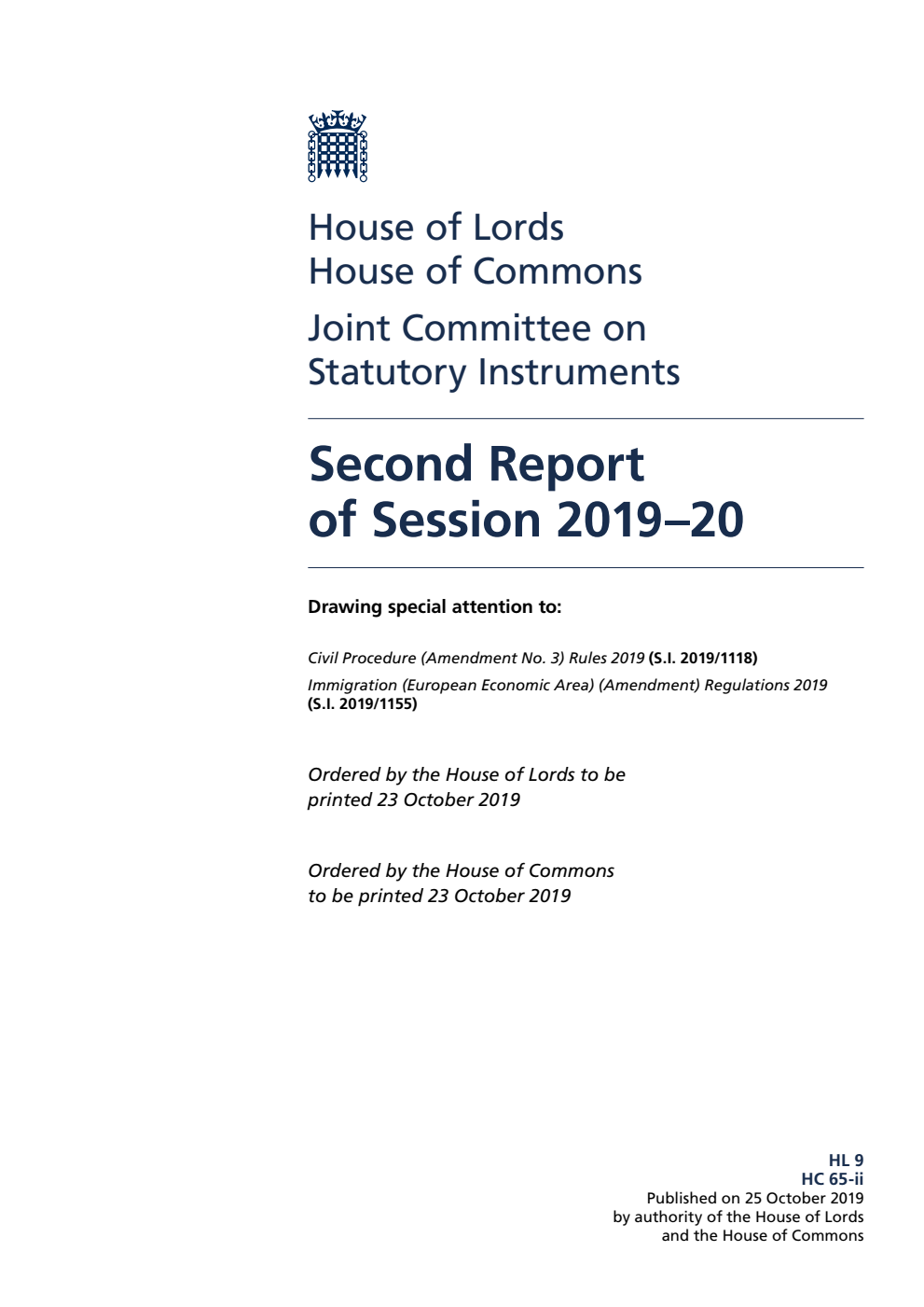 Joint Committee on Statutory Instruments 2nd Report of Session 2019
