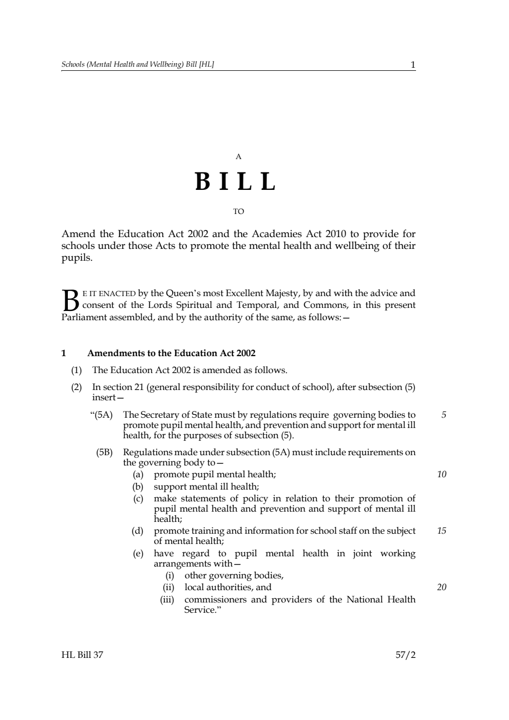 Schools (Mental Health and Wellbeing) Bill