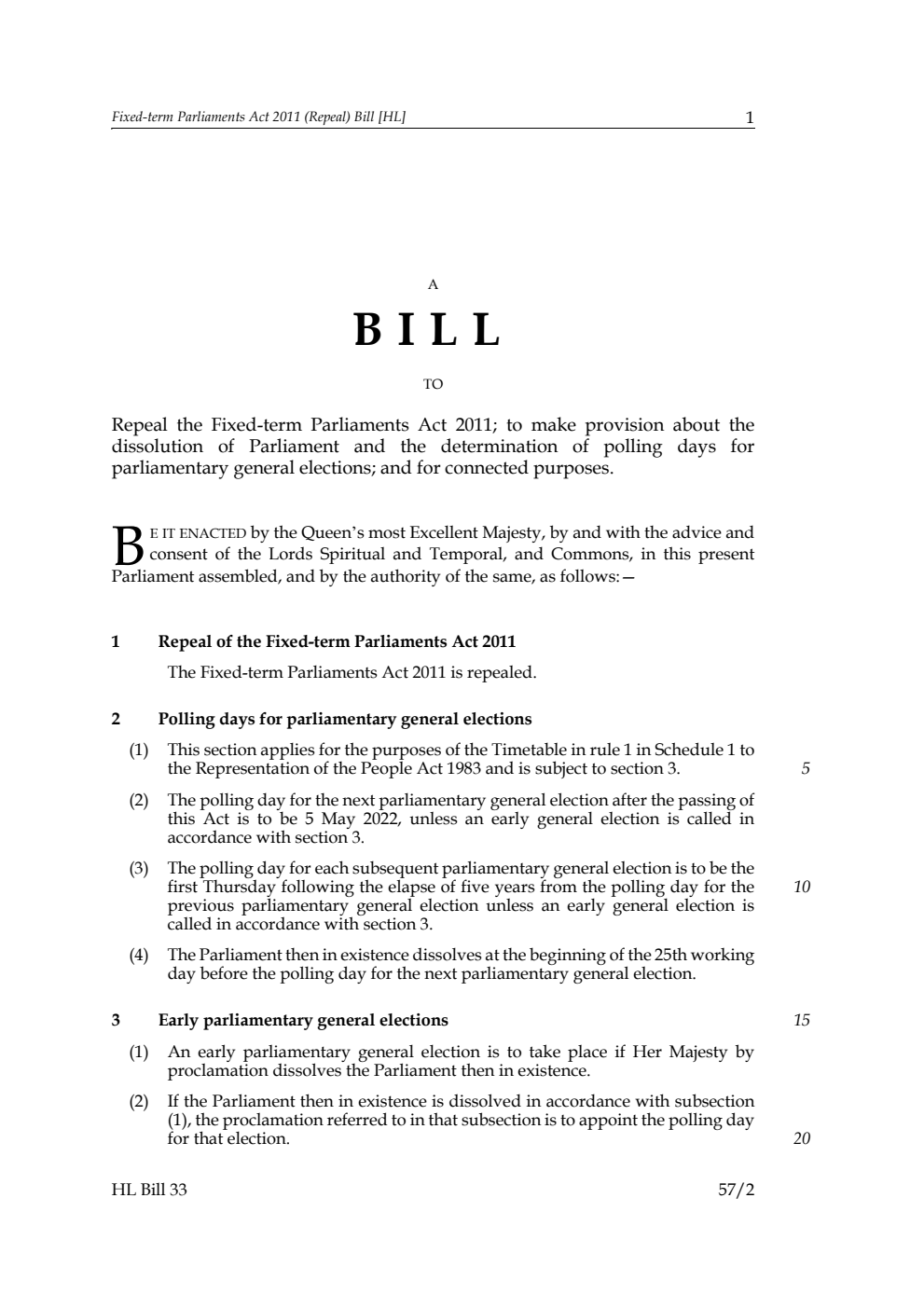 Fixed-term Parliaments Act 2011 (Repeal) Bill