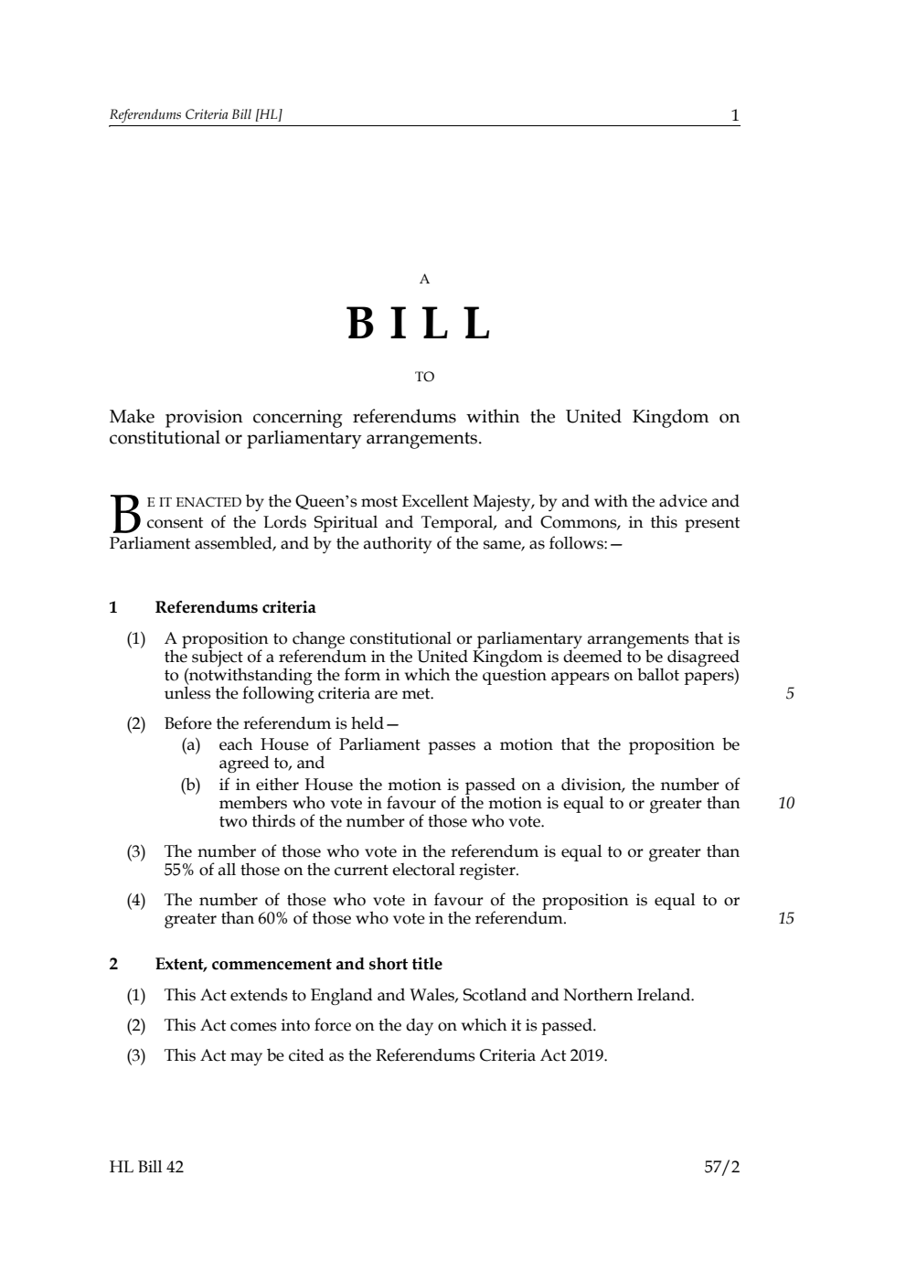 Referendums Criteria Bill
