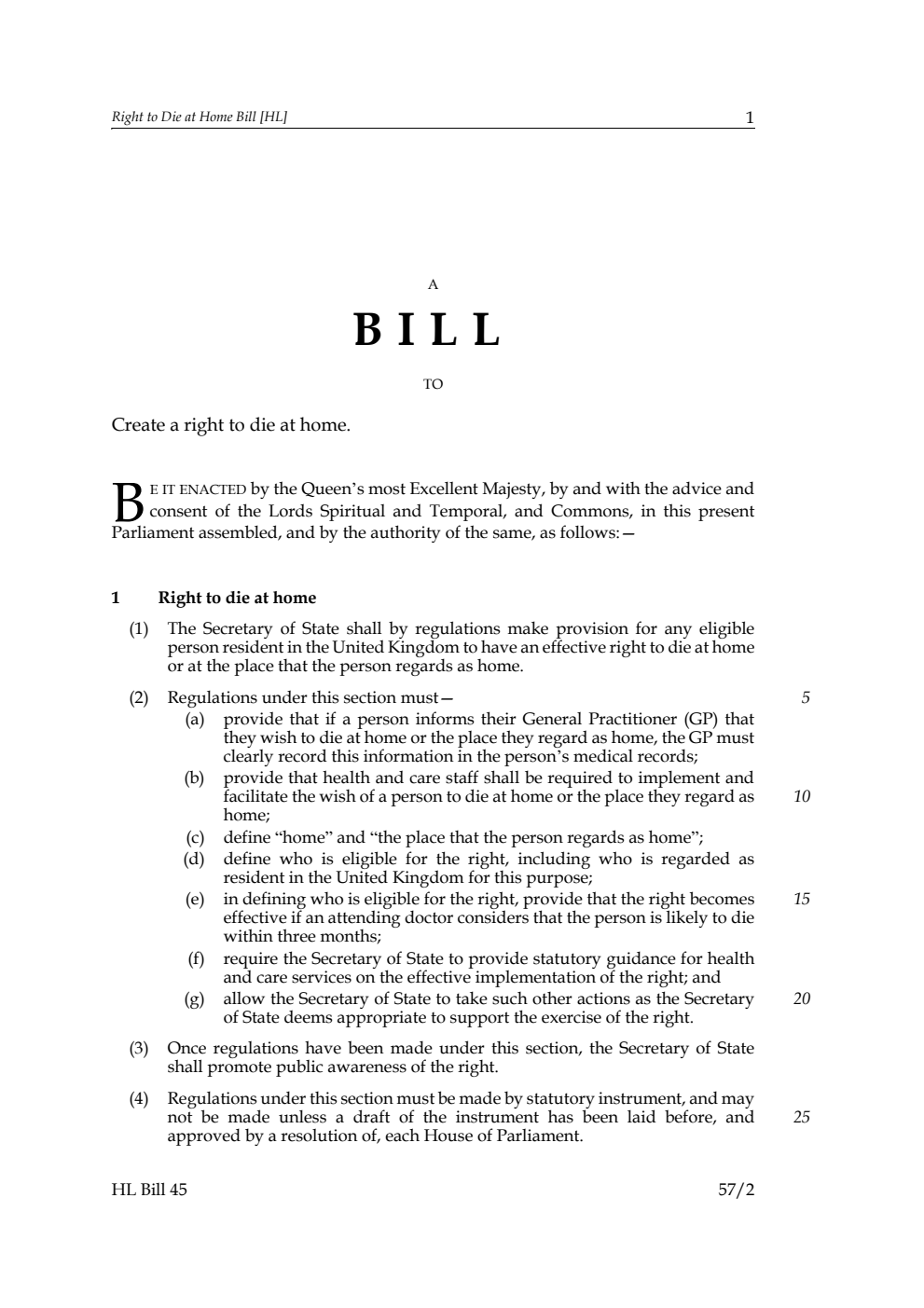 Right to Die at Home Bill