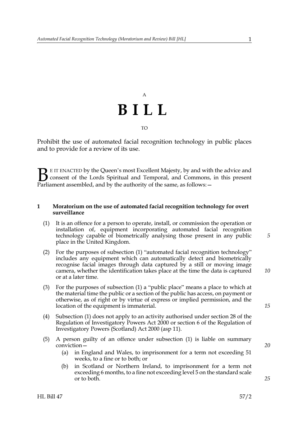 Automated Facial Recognition Technology (Moratorium and Review) Bill