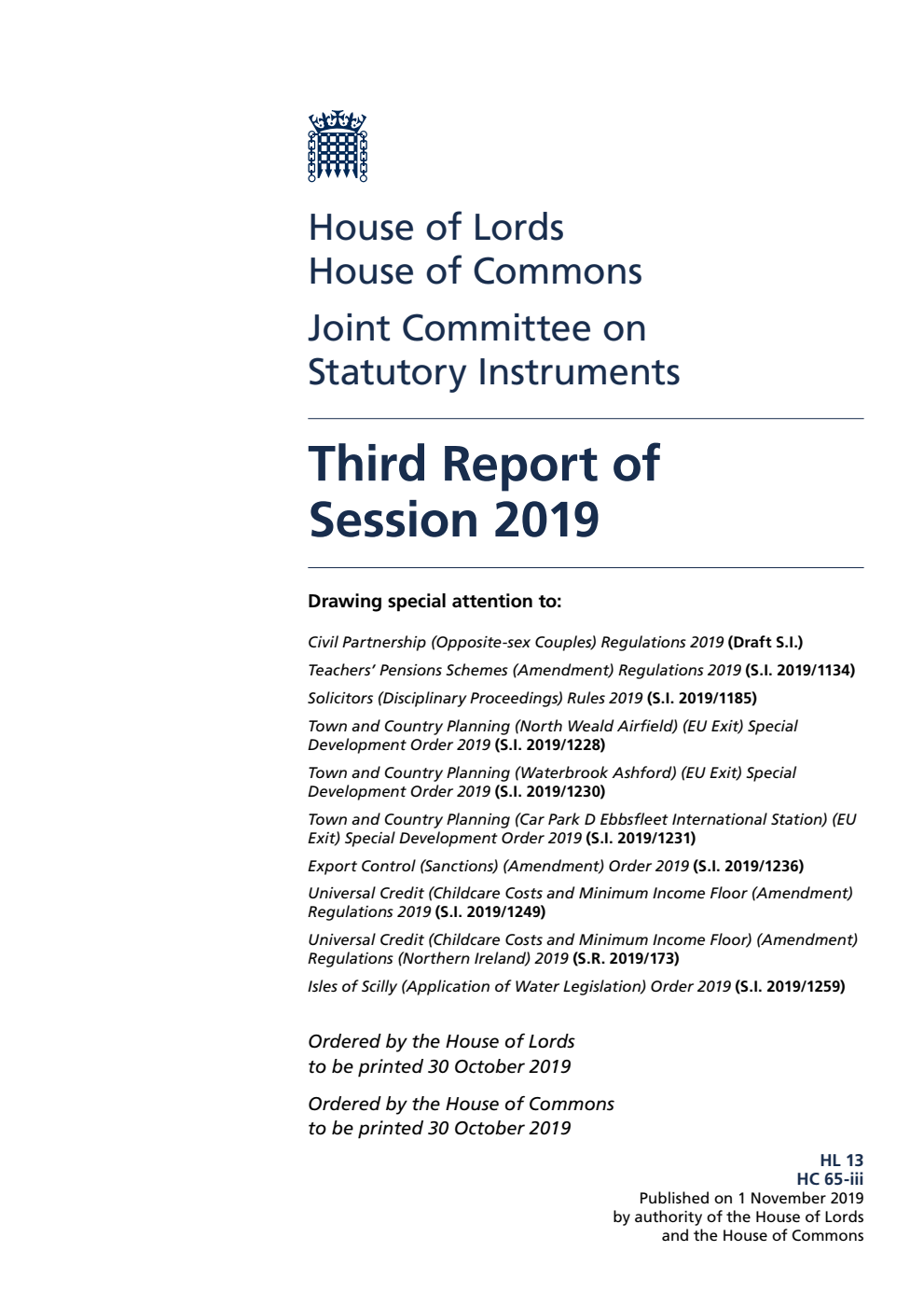 Joint Committee on Statutory Instruments 3rd Report of Session 2019