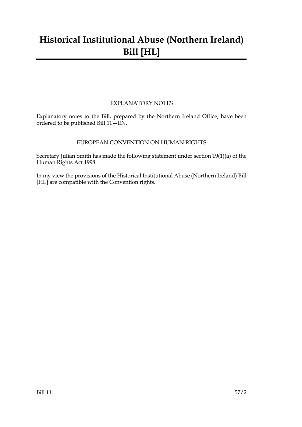 Historical Institutional Abuse (Northern Ireland) Bill