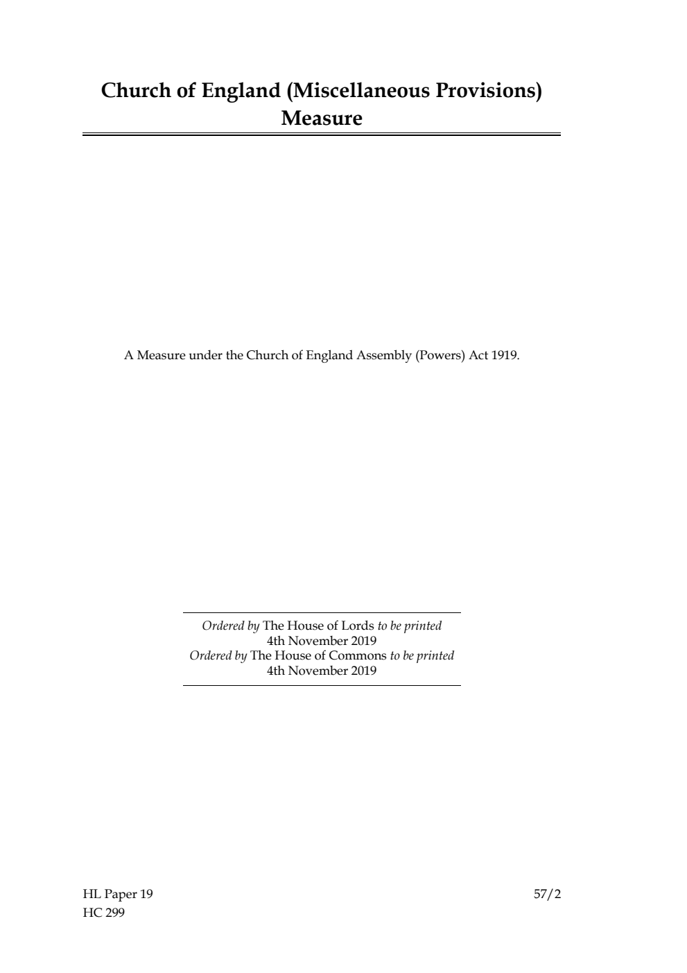 Ecclesiastical Committee. Church of England (Miscellaneous Provisions) Measure