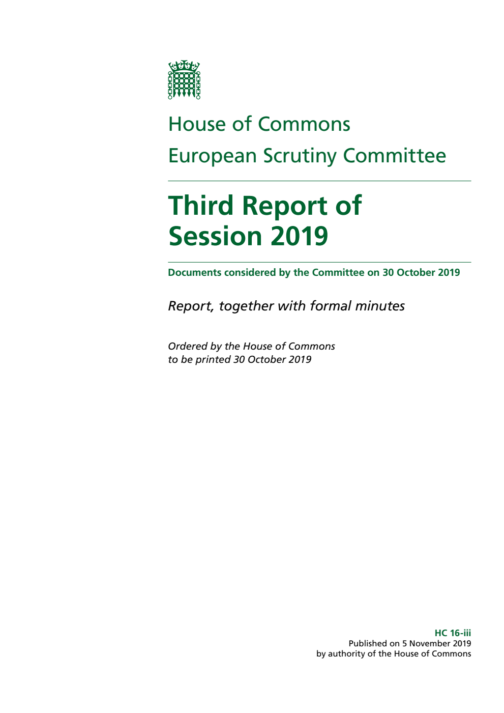 European Scrutiny Committee 3rd Report of Session 2019