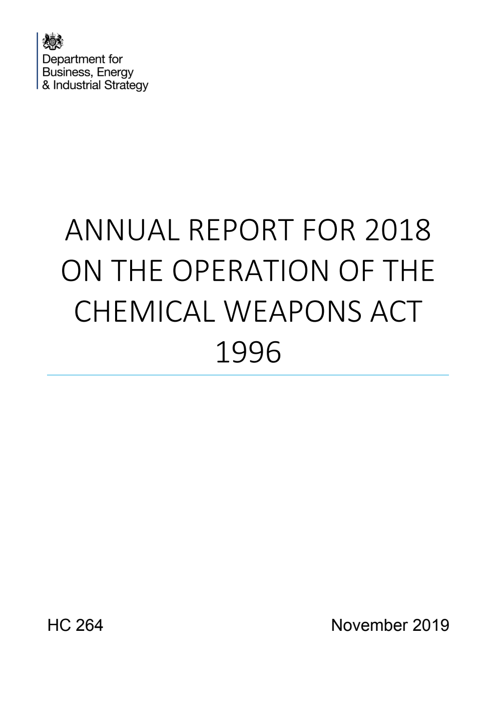 Annual Report for 2018 on the operation of The Chemical Weapons Act 1996