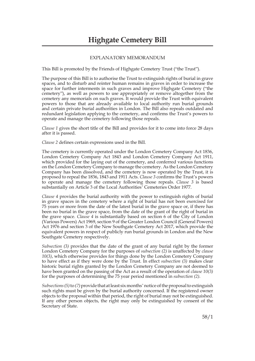 Highgate Cemetery Bill