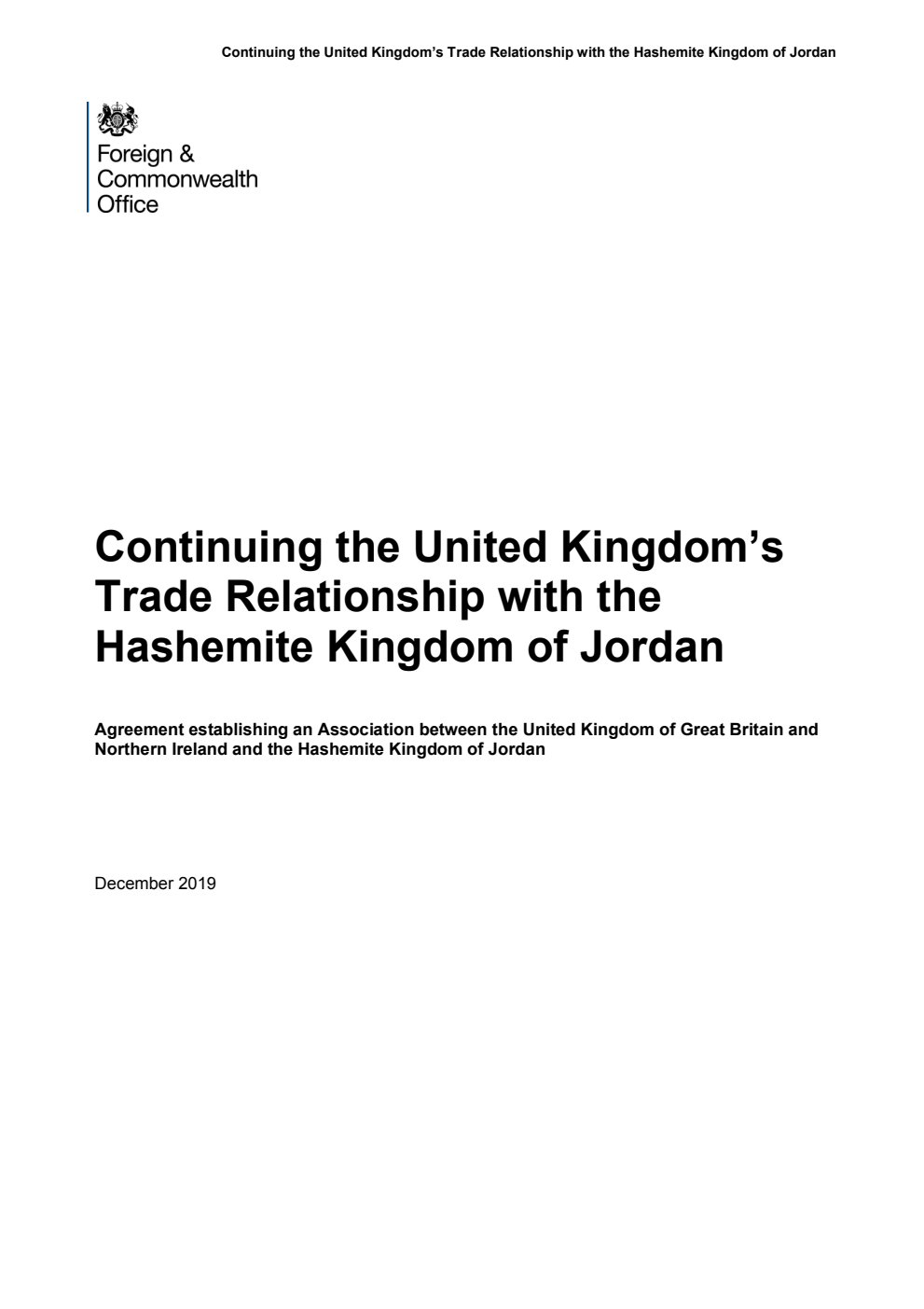 Continuing the United Kingdom’s Trade Relationship with the Hashemite Kingdom of Jordan