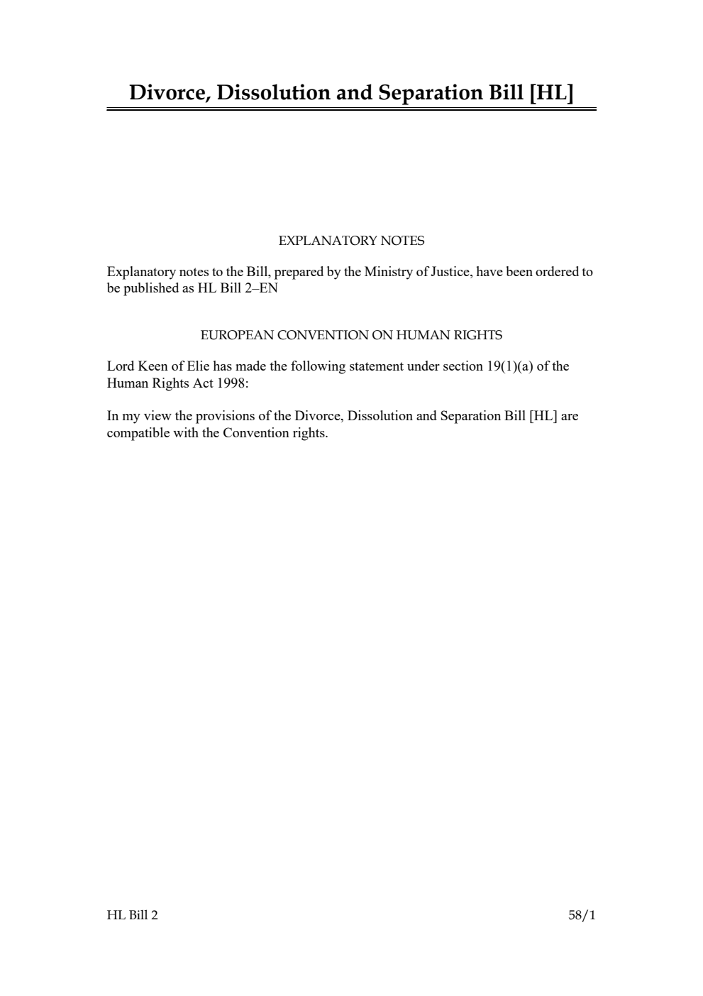 Divorce, Dissolution and Separation Bill