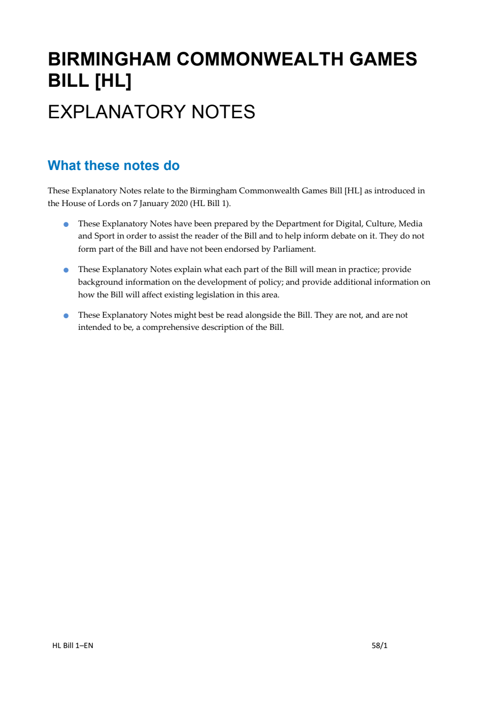 Birmingham Commonwealth Games Bill Explanatory Notes