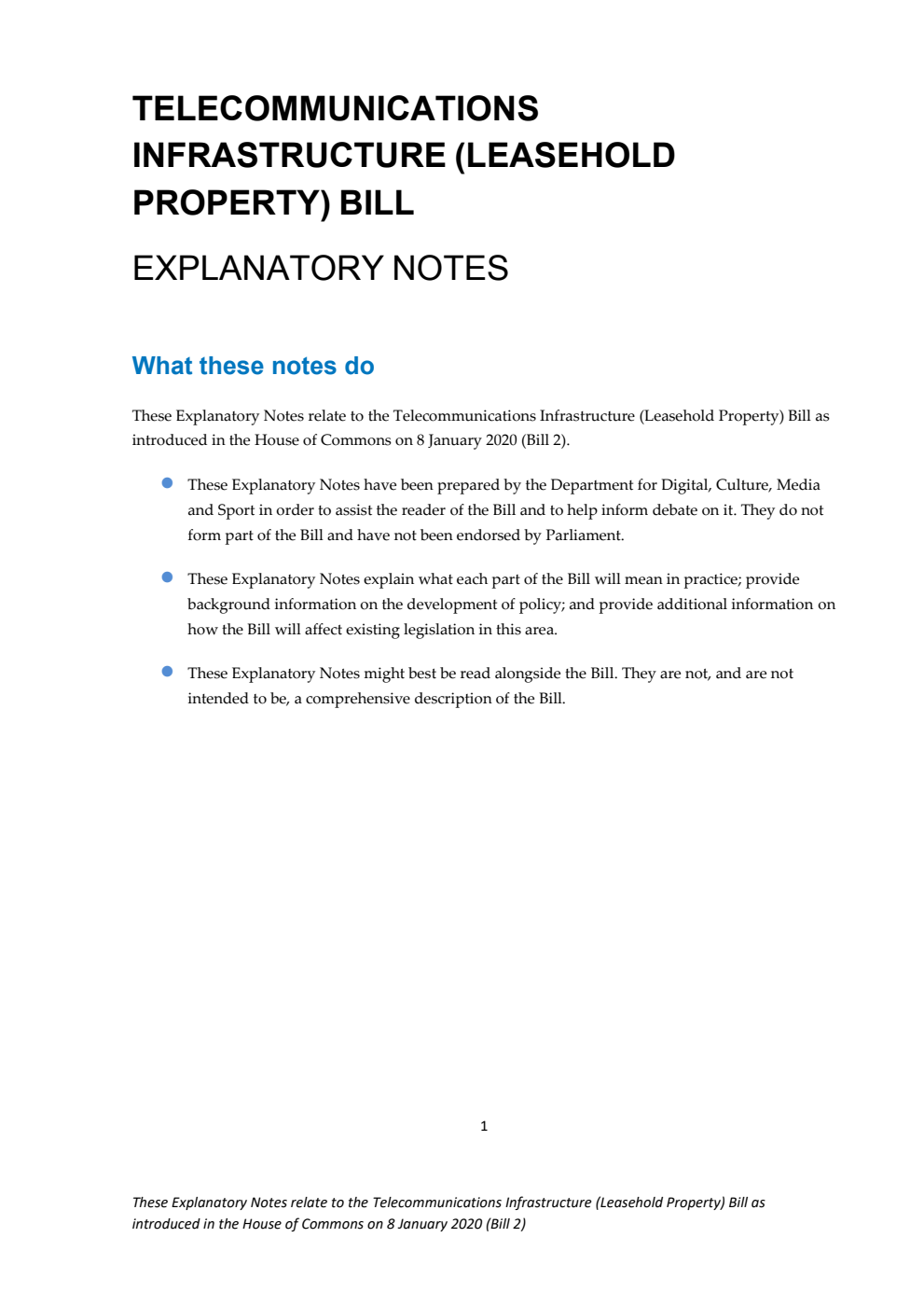 Telecommunications Infrastructure (Leasehold Property) Bill Explanatory Notes