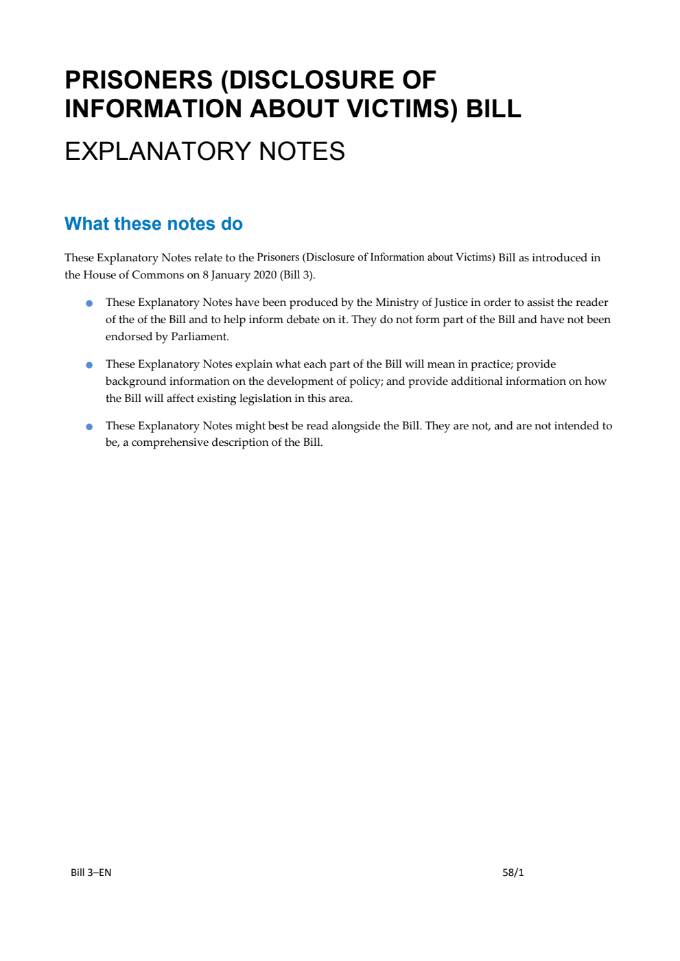 Prisoners (Disclosure of Information About Victims) Bill Explanatory Notes