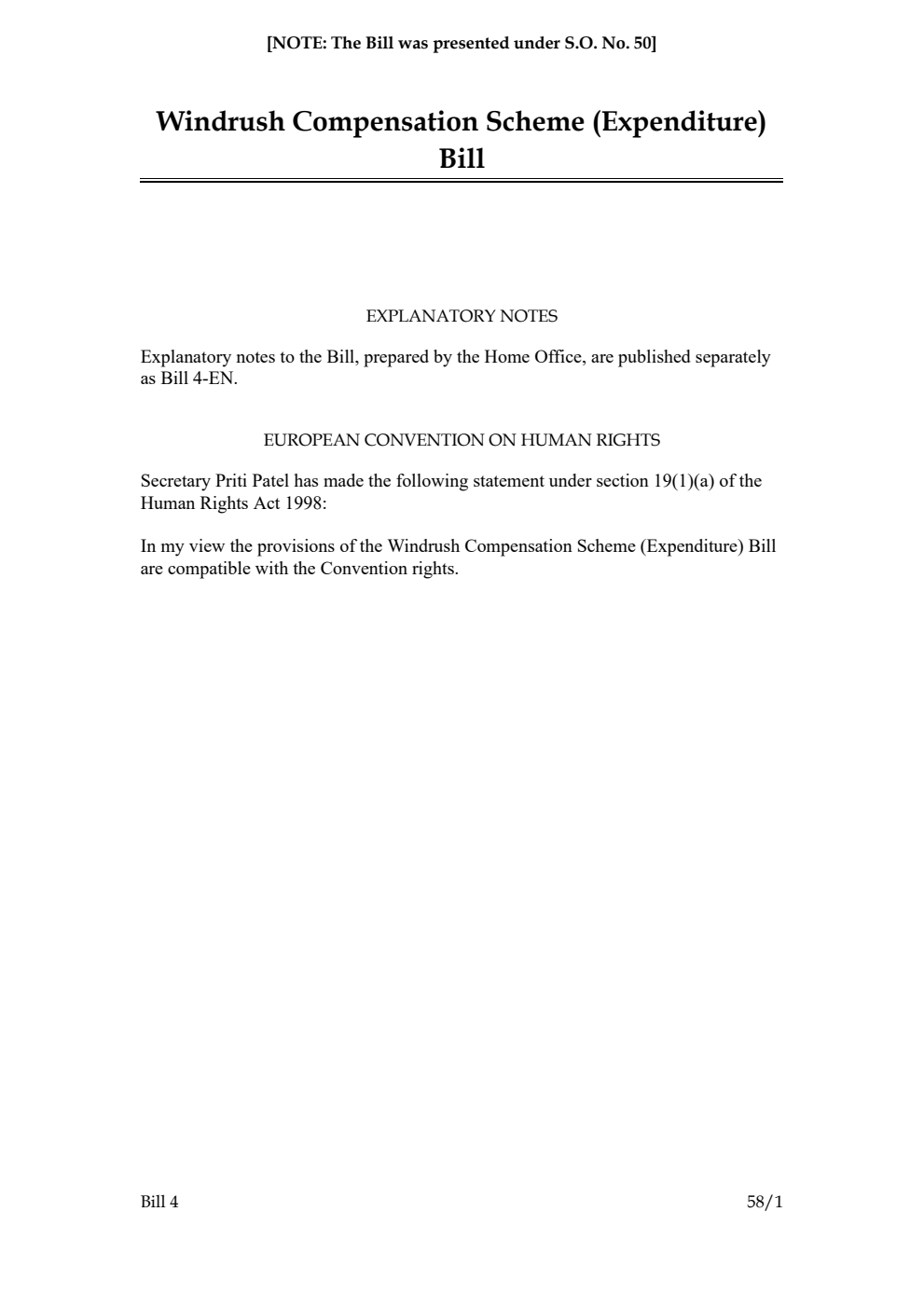 Windrush Compensation Scheme (Expenditure) Bill