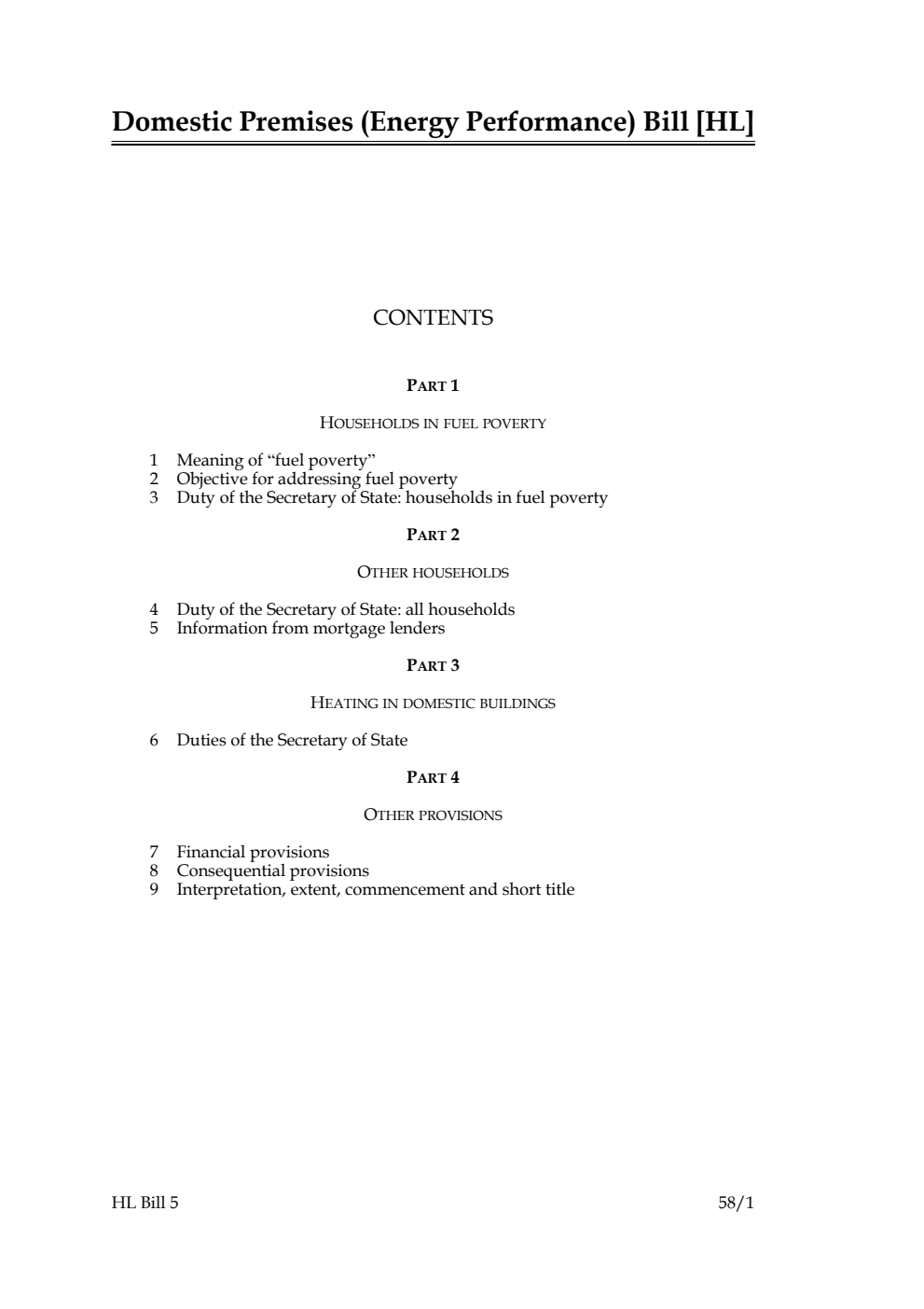 Domestic Premises (Energy Performance) Bill