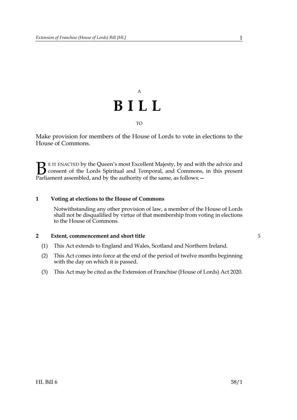 Extension of Franchise (House of Lords) Bill