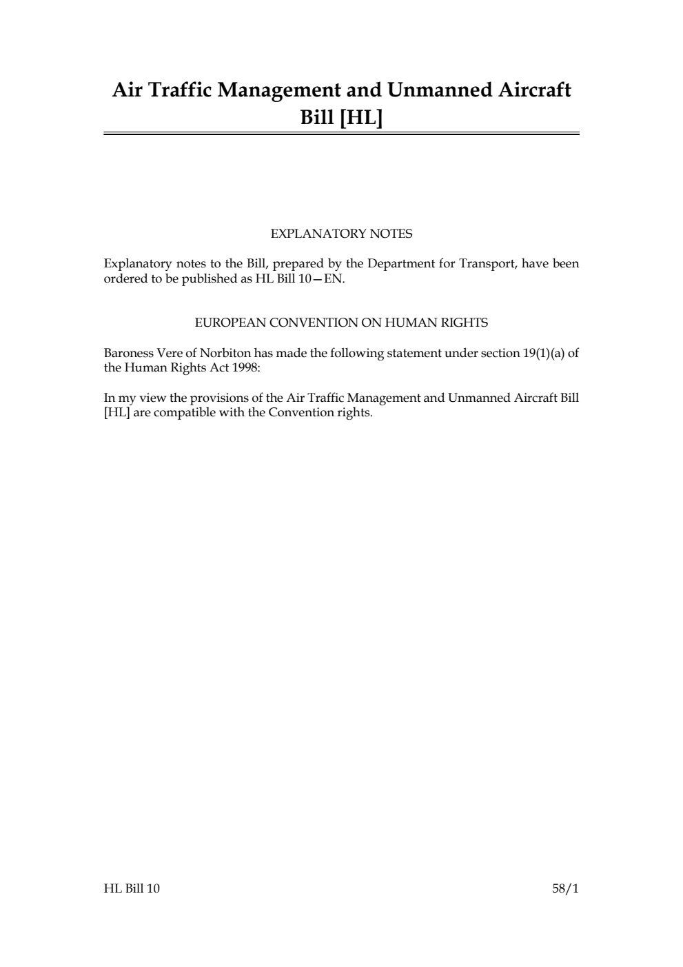 Air Traffic Management and Unmanned Aircraft Bill