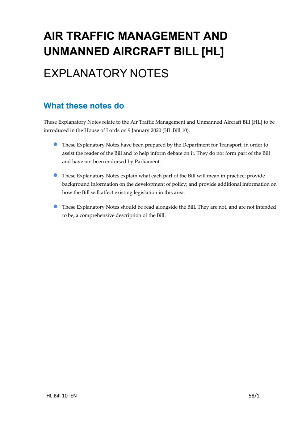 Air Traffic Management and Unmanned Aircraft Bill Explanatory Notes