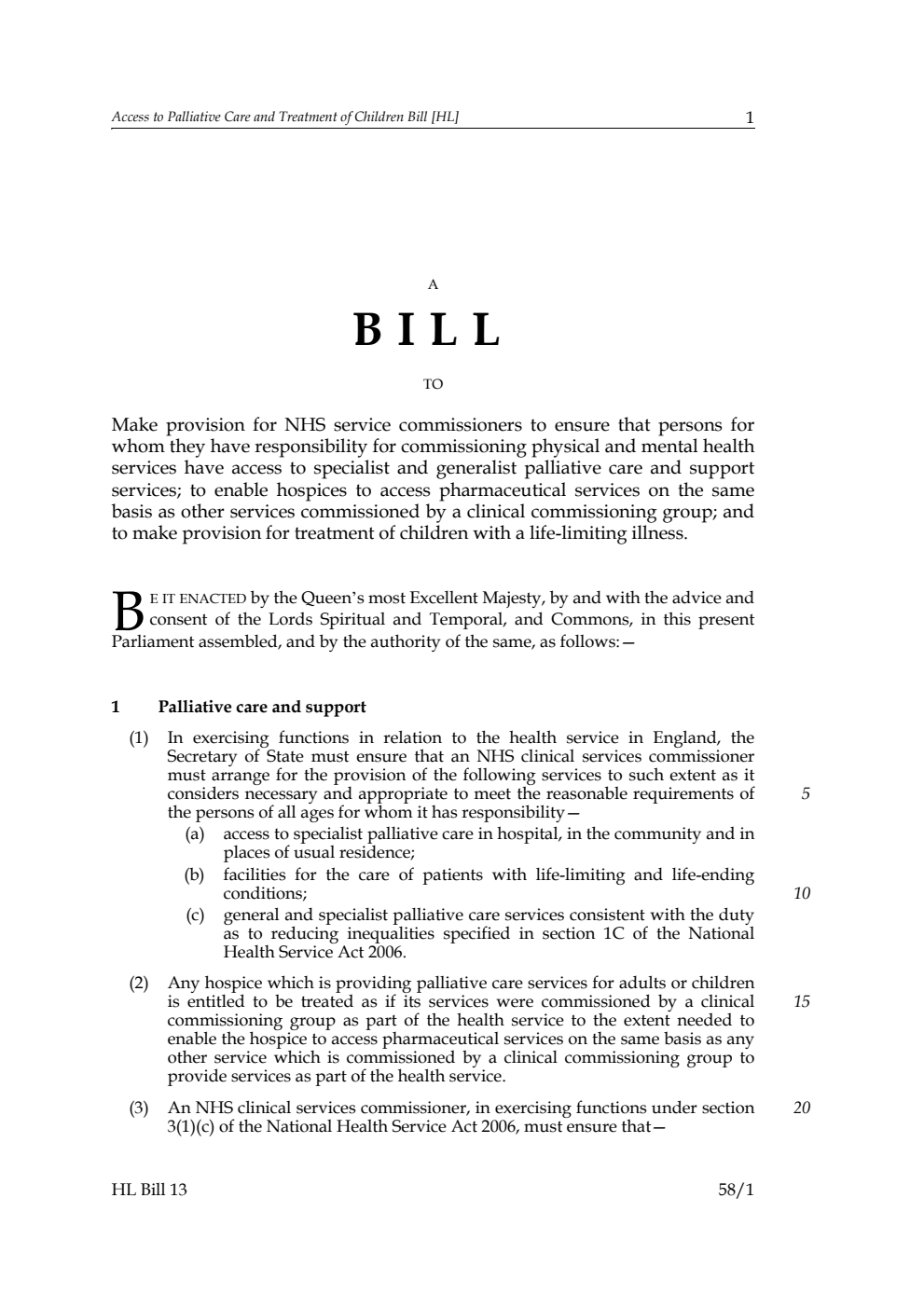 Access to Palliative Care and Treatment of Children Bill