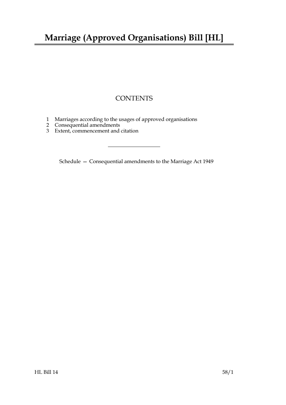 Marriage (Approved Organisations) Bill