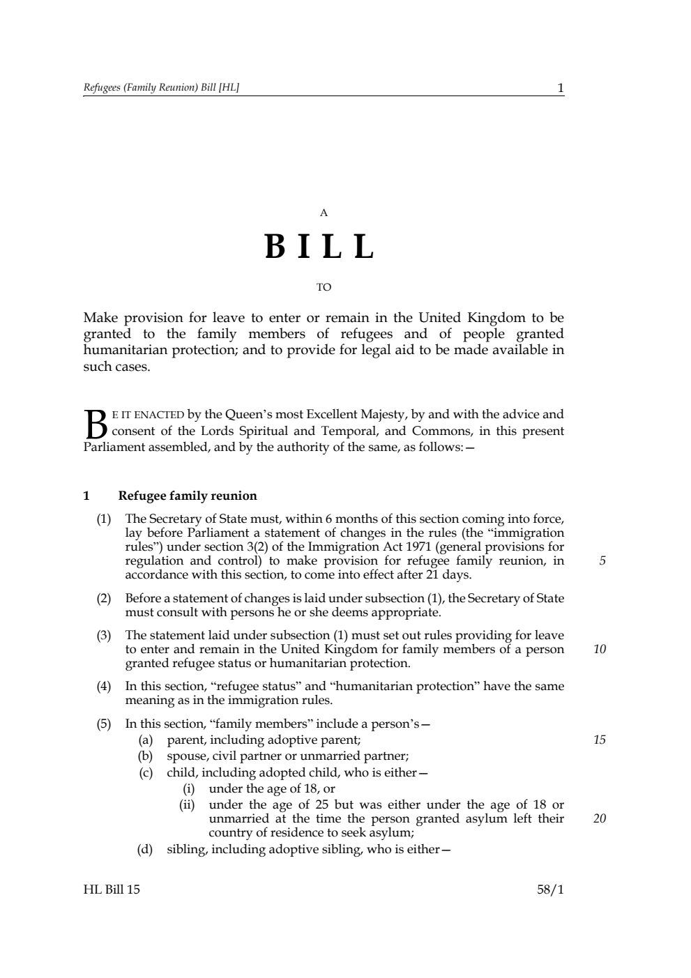 Refugees (Family Reunion) Bill