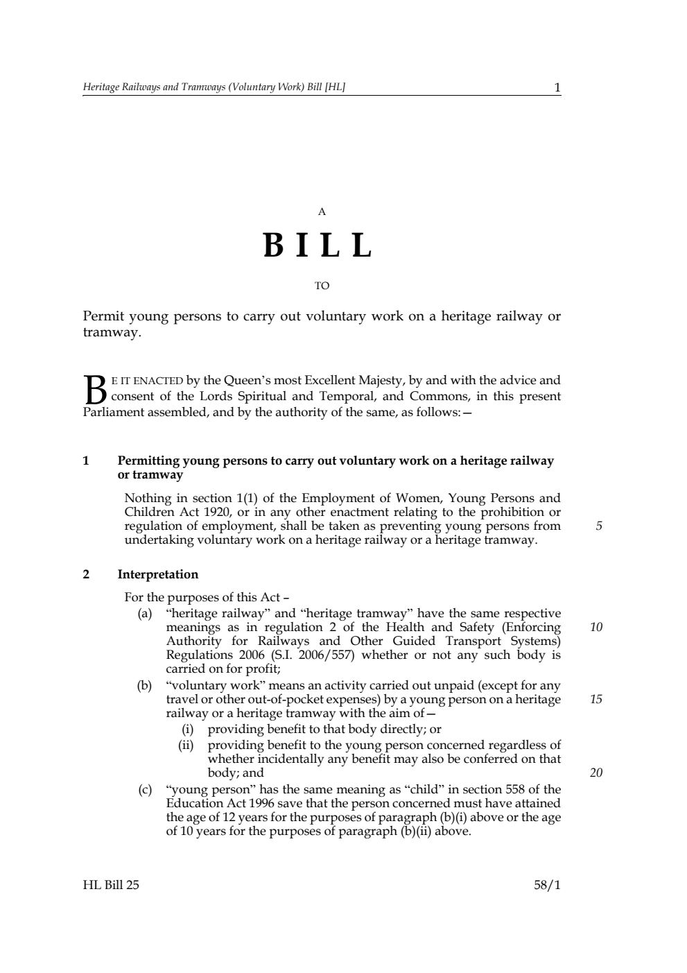 Heritage Railways and Tramways (Voluntary Work) Bill