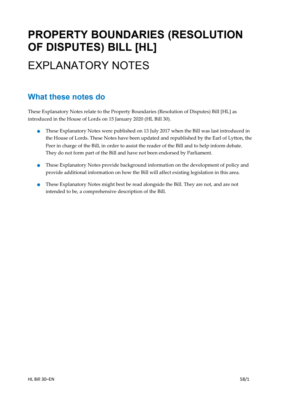 Property Boundaries (Resolution of Disputes) Bill Explanatory Notes