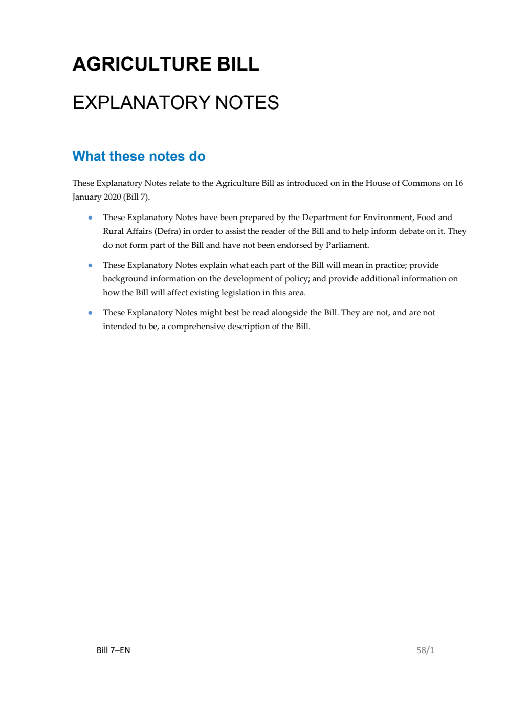 Agriculture Bill Explanatory Notes