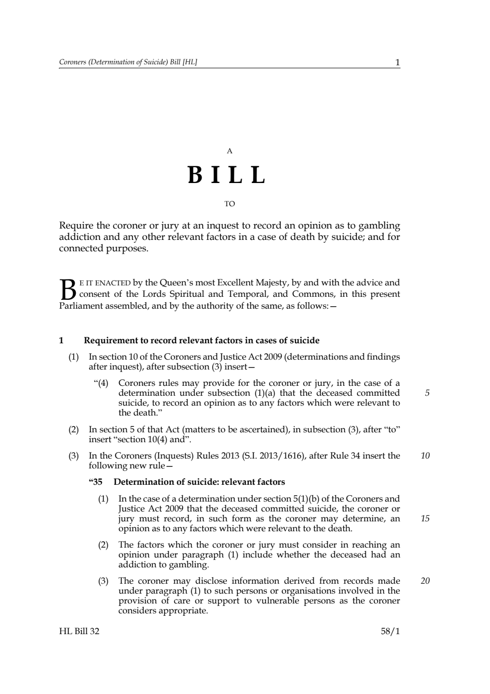 Coroners (Determination of Suicide) Bill