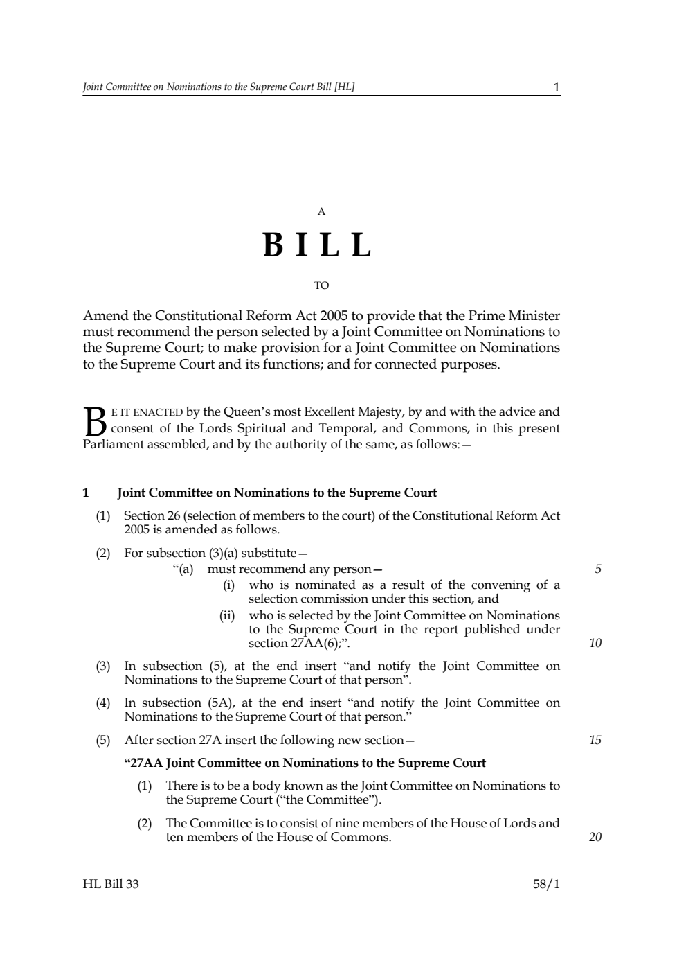 Joint Committee on Nominations to the Supreme Court Bill