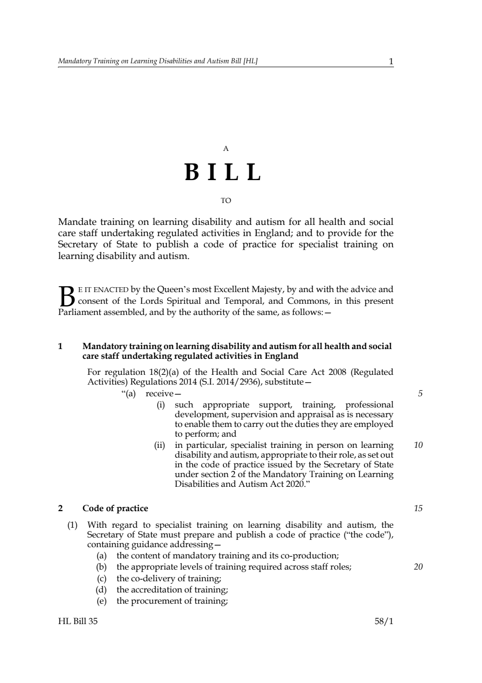 Mandatory Training on Learning Disabilities and Autism Bill