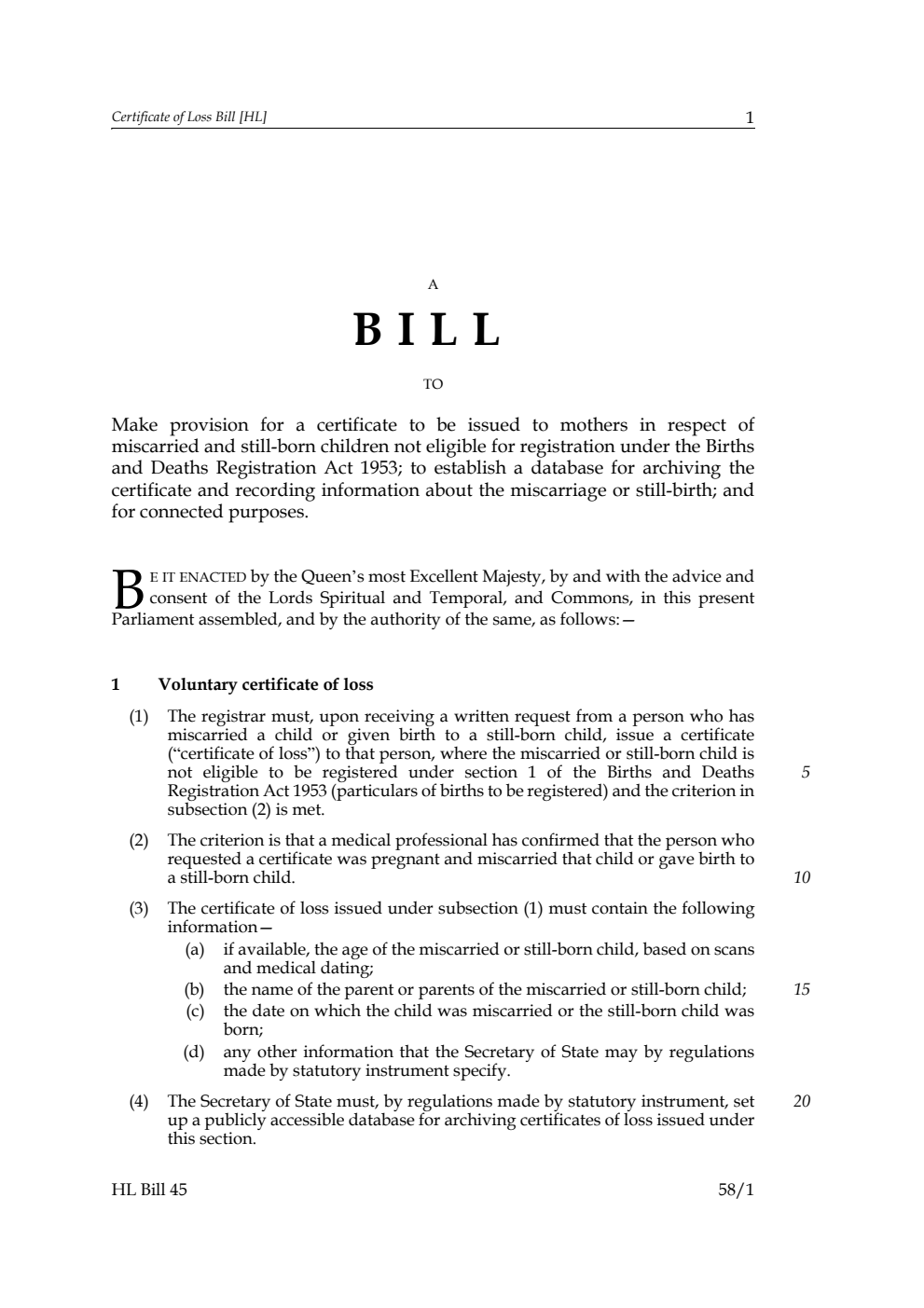 Certificate of Loss Bill