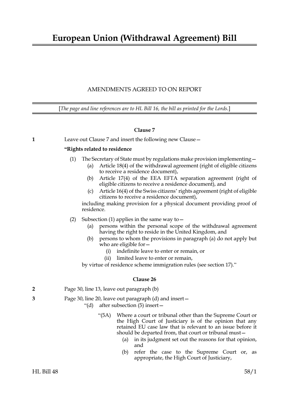 European Union (Withdrawal Agreement) Bill (Amendments agreed to on Report)