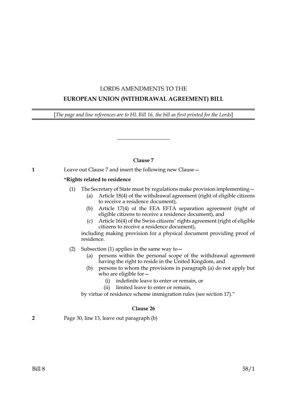 Lords Amendments to the European Union (Withdrawal Agreement) Bill