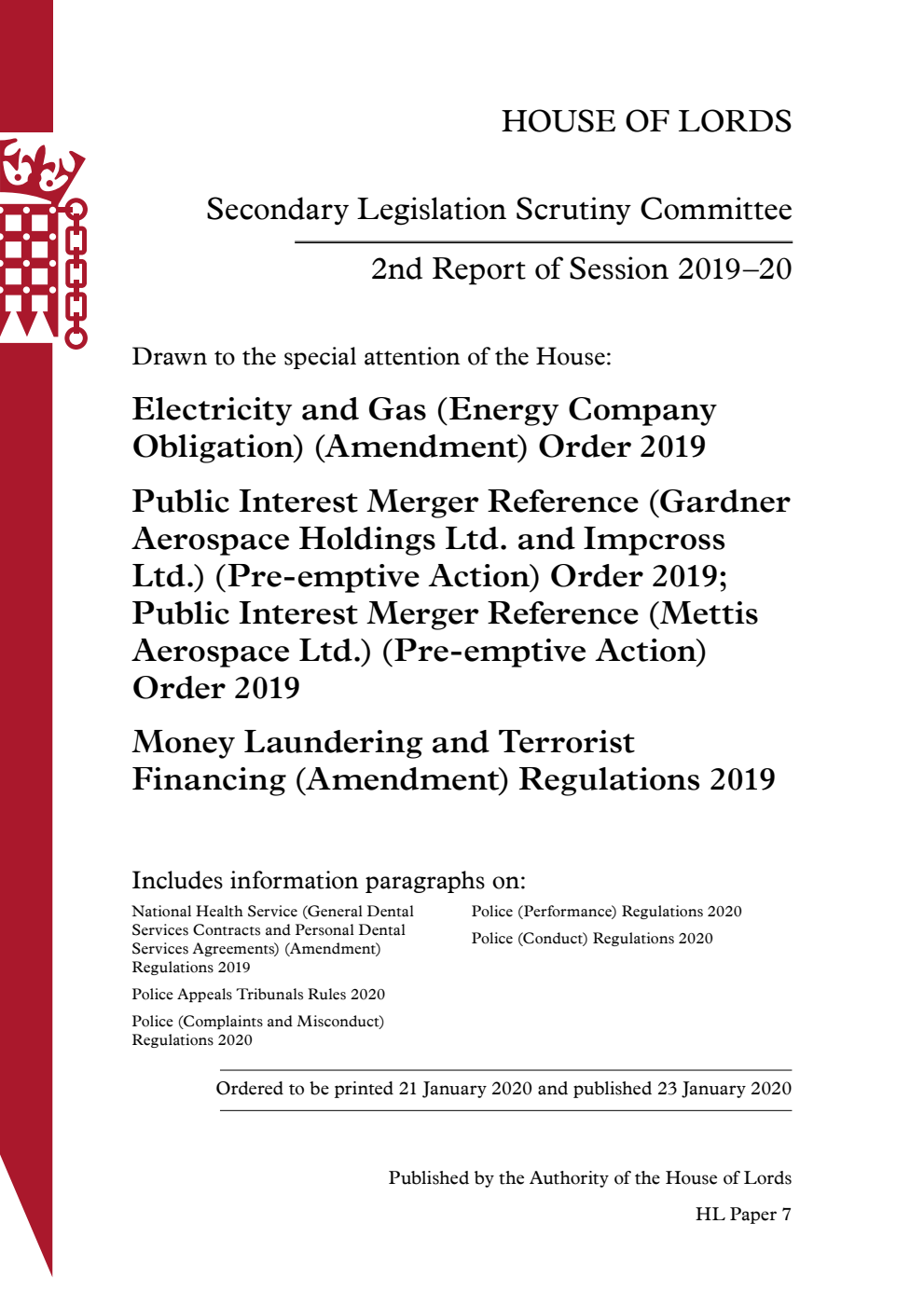 Secondary Legislation Scrutiny Committee 2nd Report of Session 2019