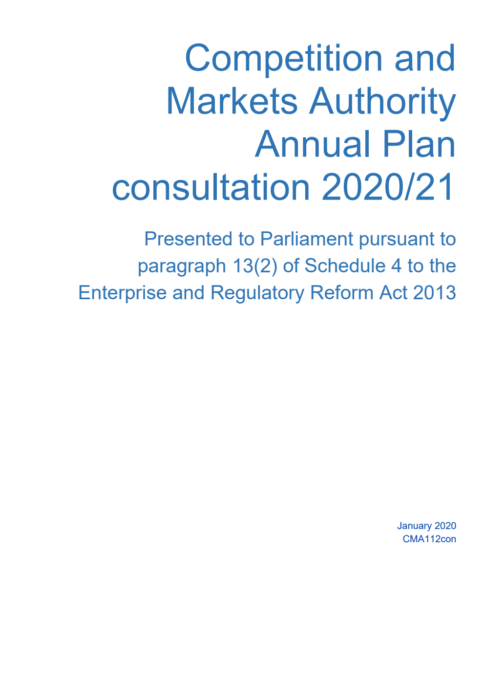 Competition and Markets Authority Annual Plan consultation 2020/21