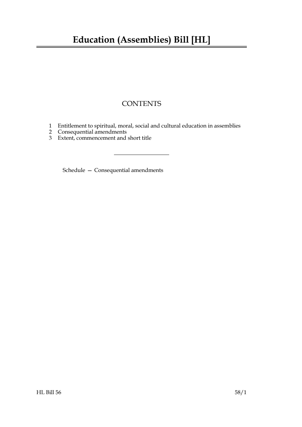 Education (Assemblies) Bill