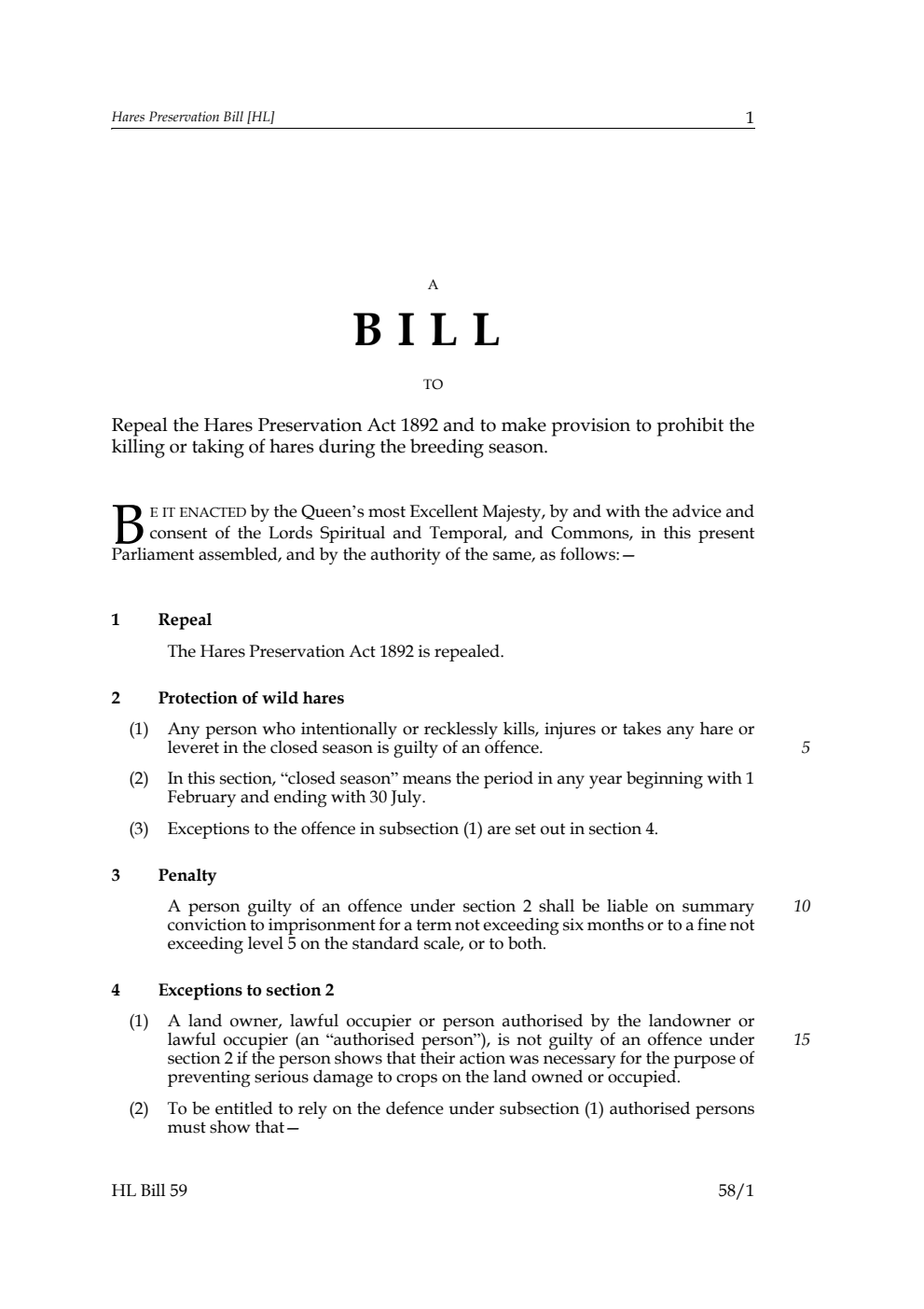 Hares Preservation Bill