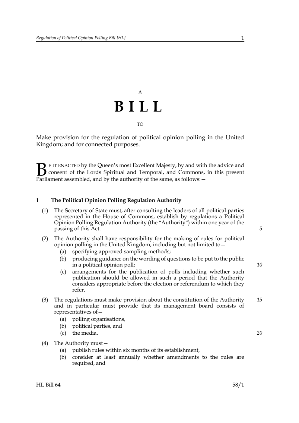 Regulation of Political Opinion Polling Bill