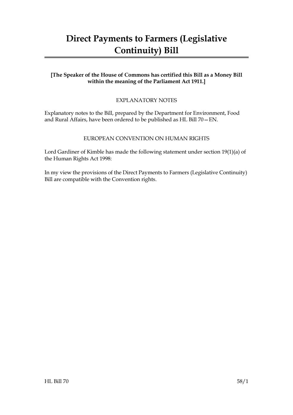 Direct Payments to Farmers (Legislative Continuity) Bill