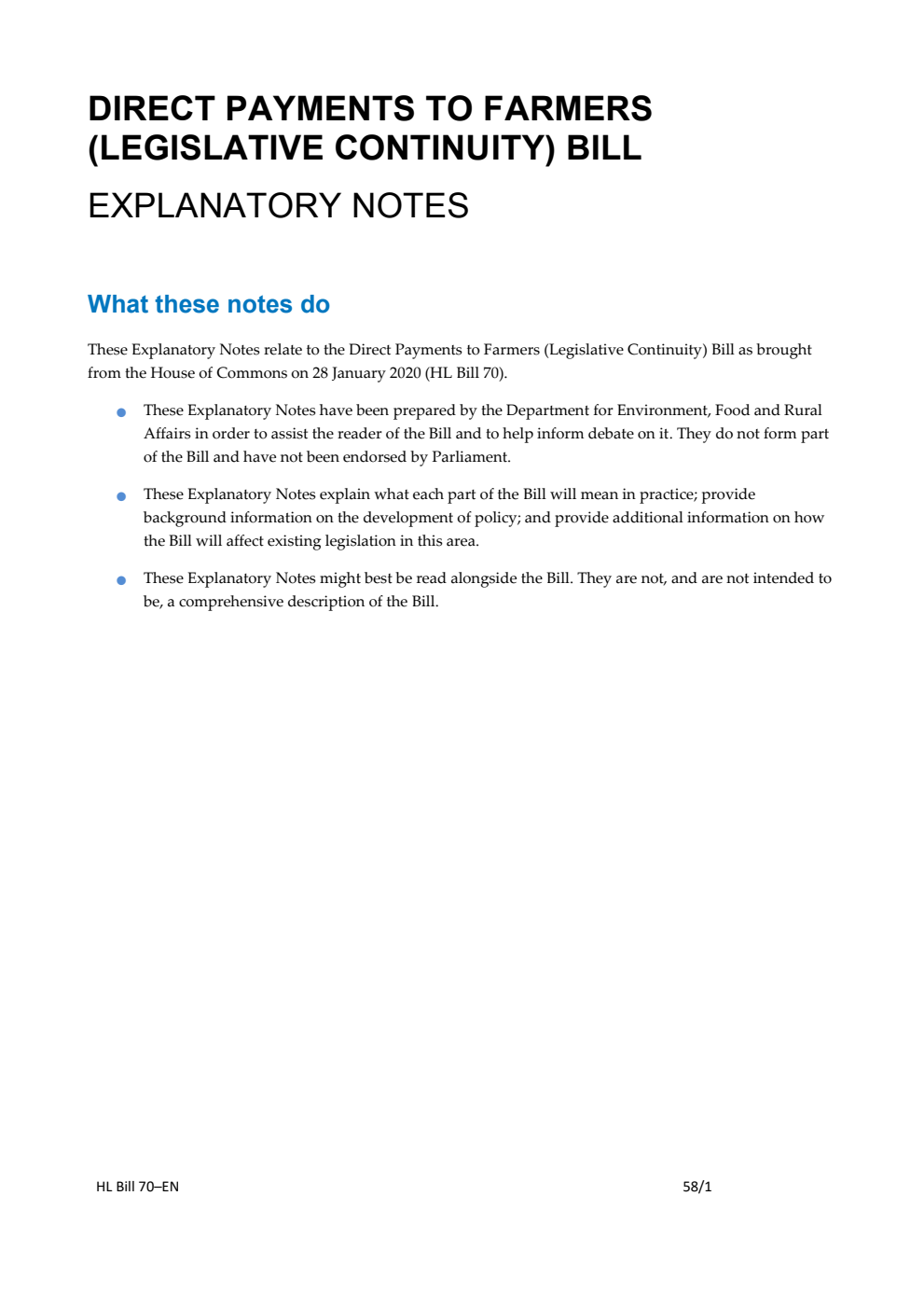 Direct Payments to Farmers (Legislative Continuity) Bill Explanatory Notes