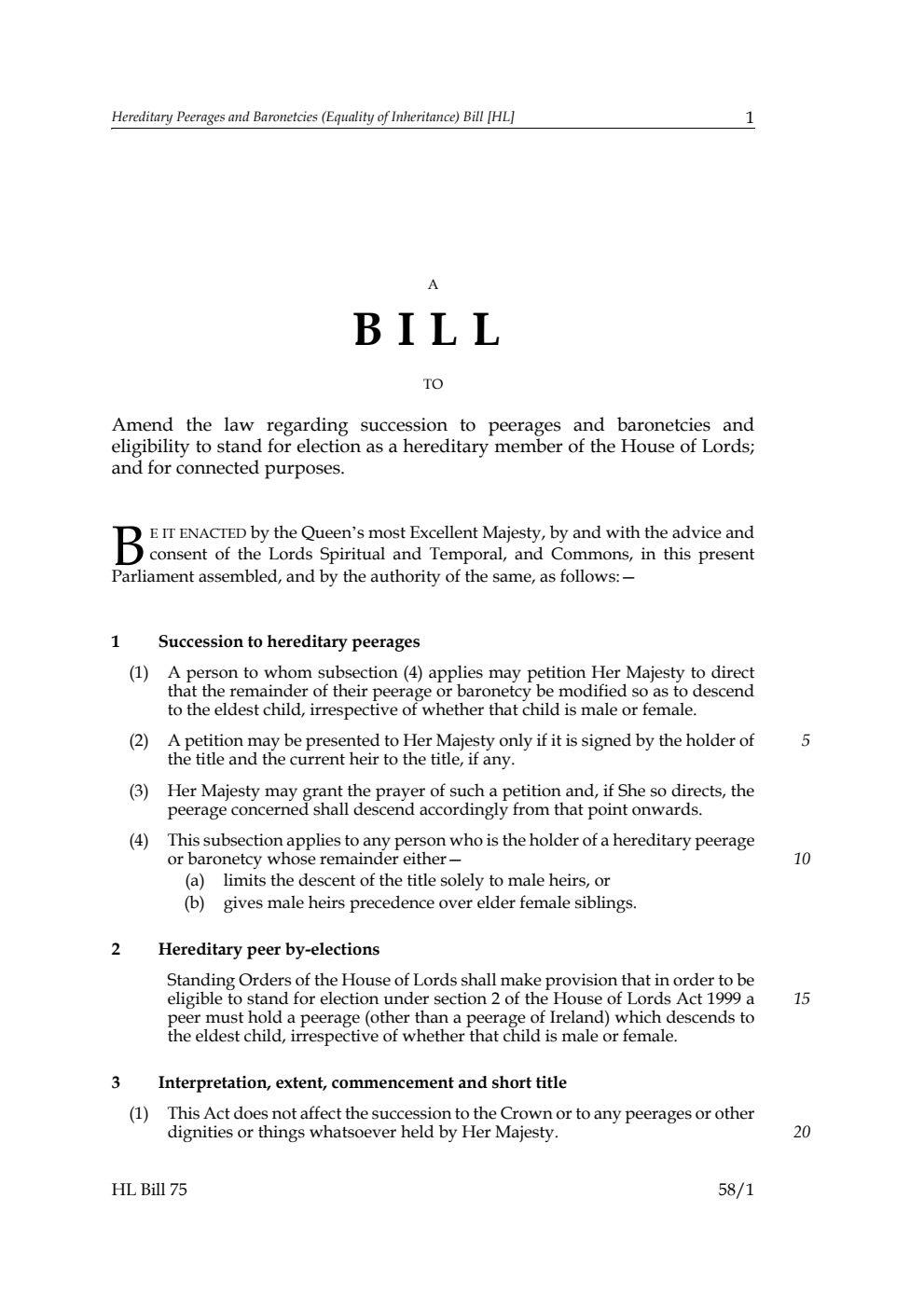 Hereditary Peerages and Baronetcies (Equality of Inheritance) Bill