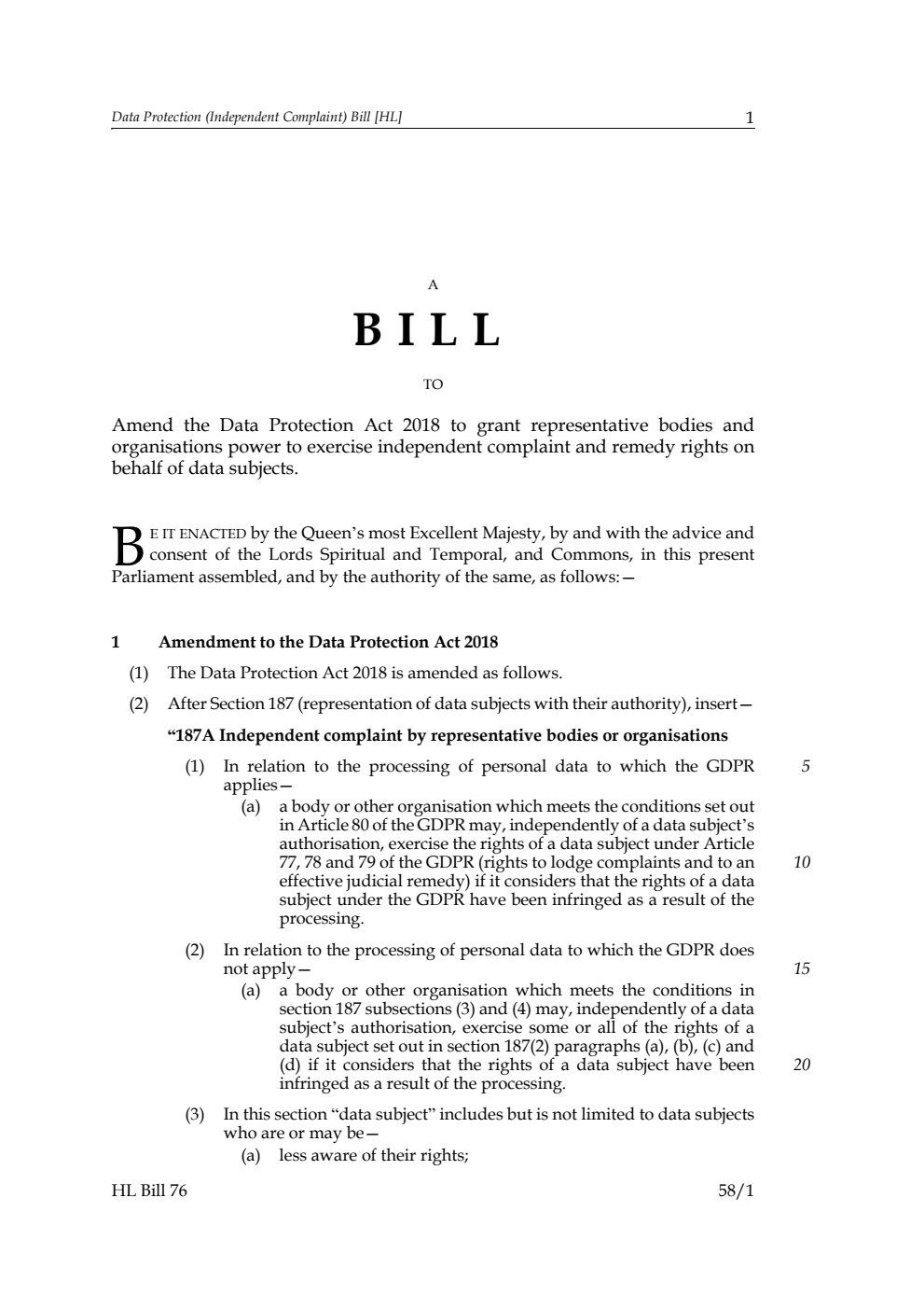 Data Protection (Independent Complaint) Bill