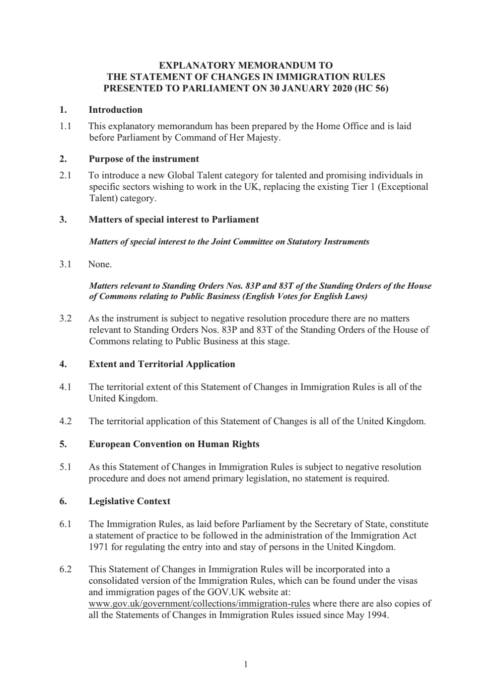 Explanatory Memorandum to the Statement of Changes in Immigration Rules