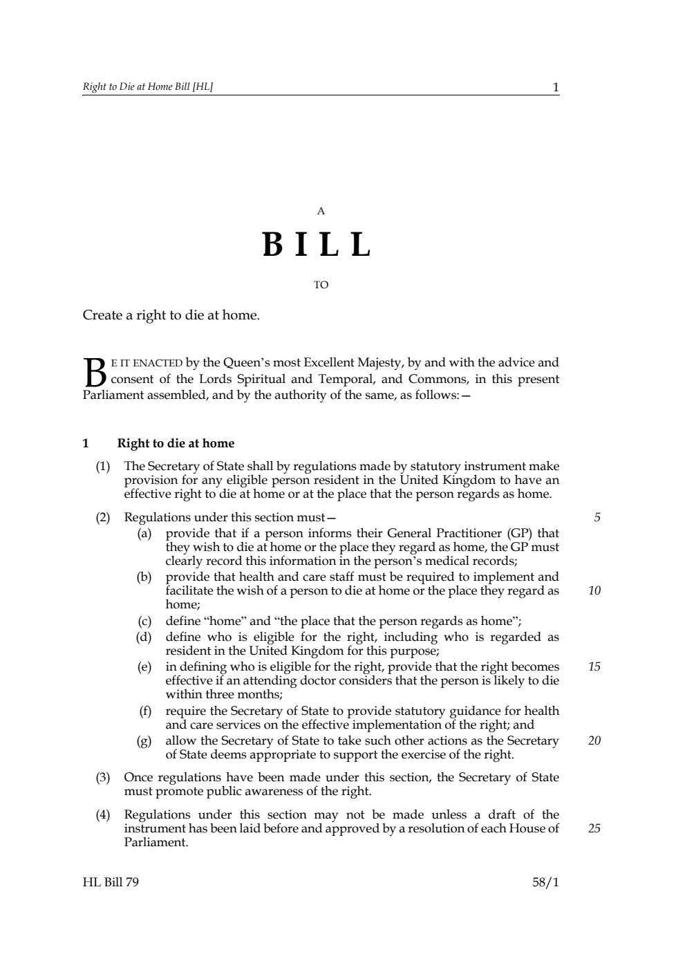 Right to Die at Home Bill