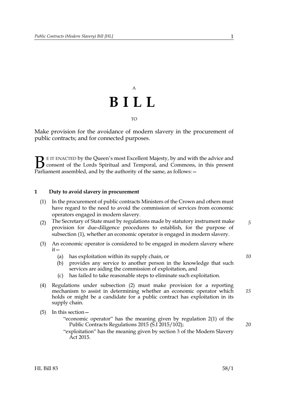 Public Contracts (Modern Slavery) Bill