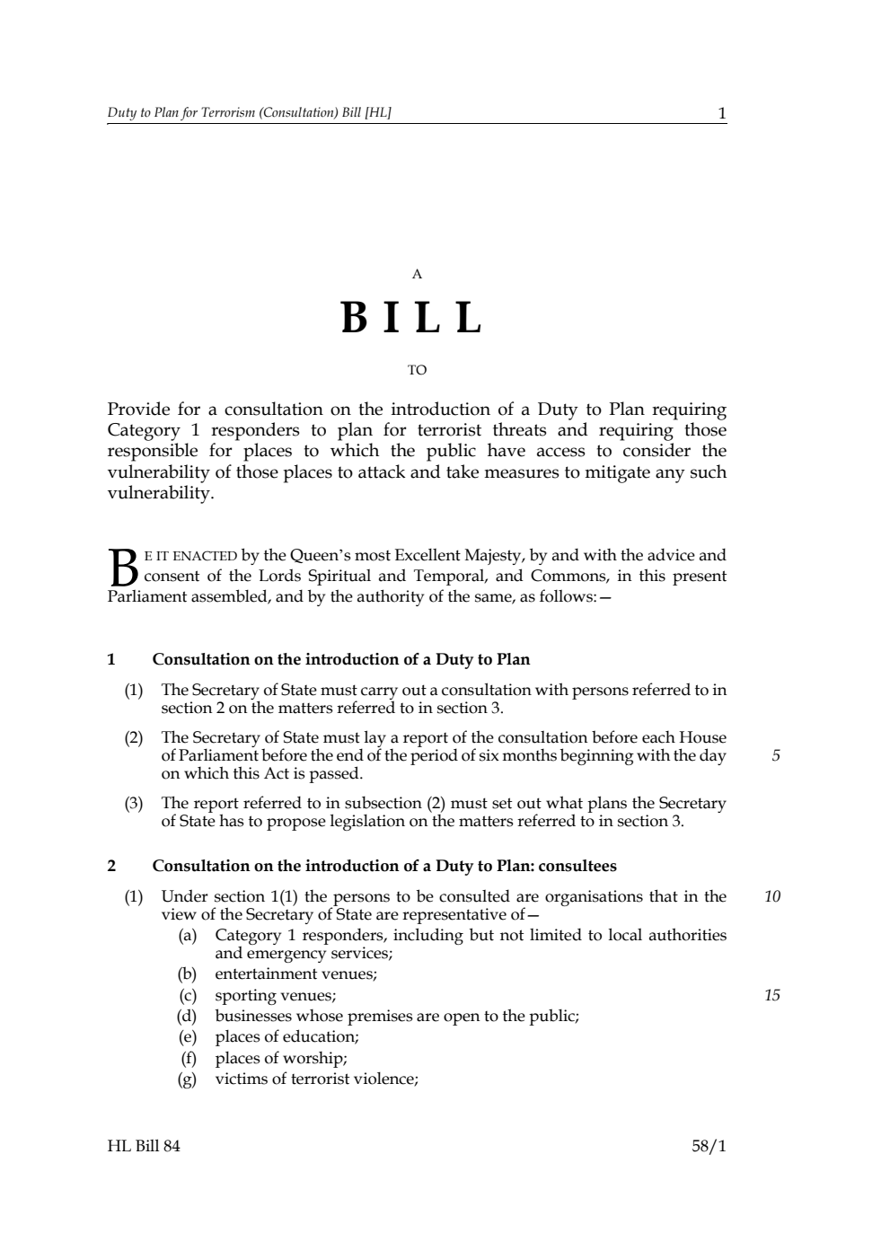 Duty to Plan for Terrorism (Consultation) Bill